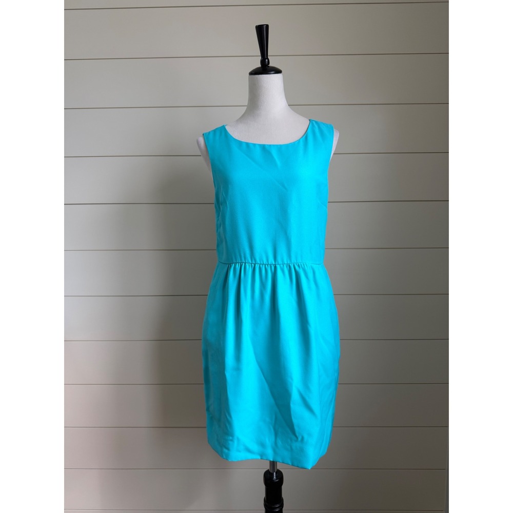 J.Crew Blue Sleeveless Gathered Waist Crepe Dress Size 8 Turquoise Cocktail